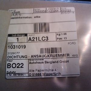 Motorseitige Dichtung vom Puma Ansaugkrümmer 1,7l